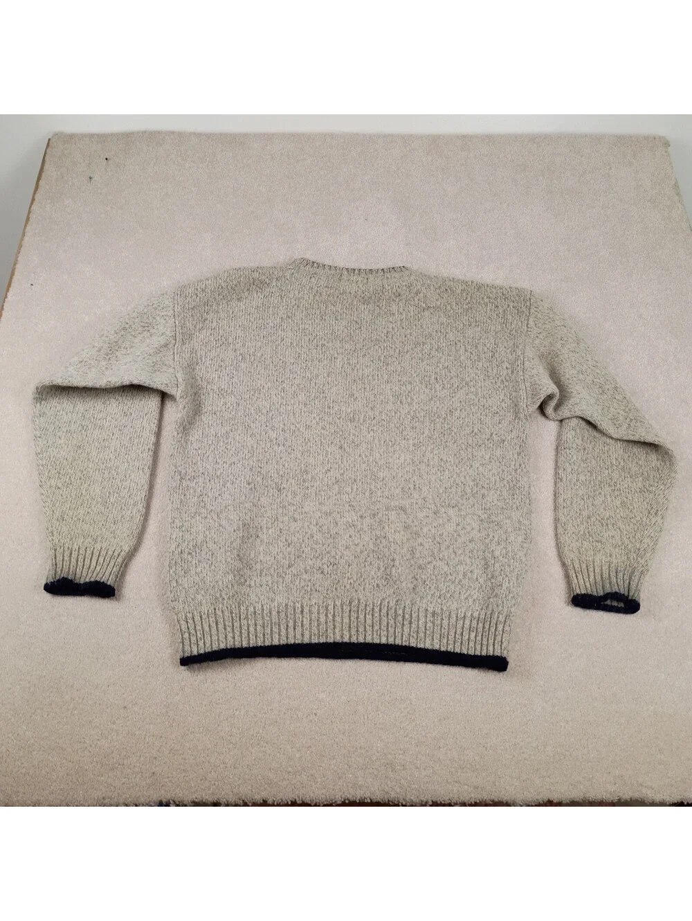 Vintage WOOLRICH Sweater Mens Adult L Wool  Knit Made in Hong Kong Oatmeal Blue
